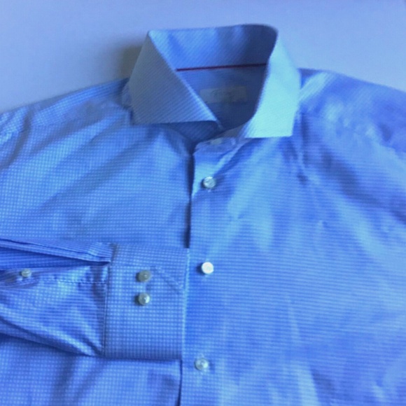 ETON slim light blue mini checkered shirt Sz 17.5 made in Europe - Picture 7 of 7